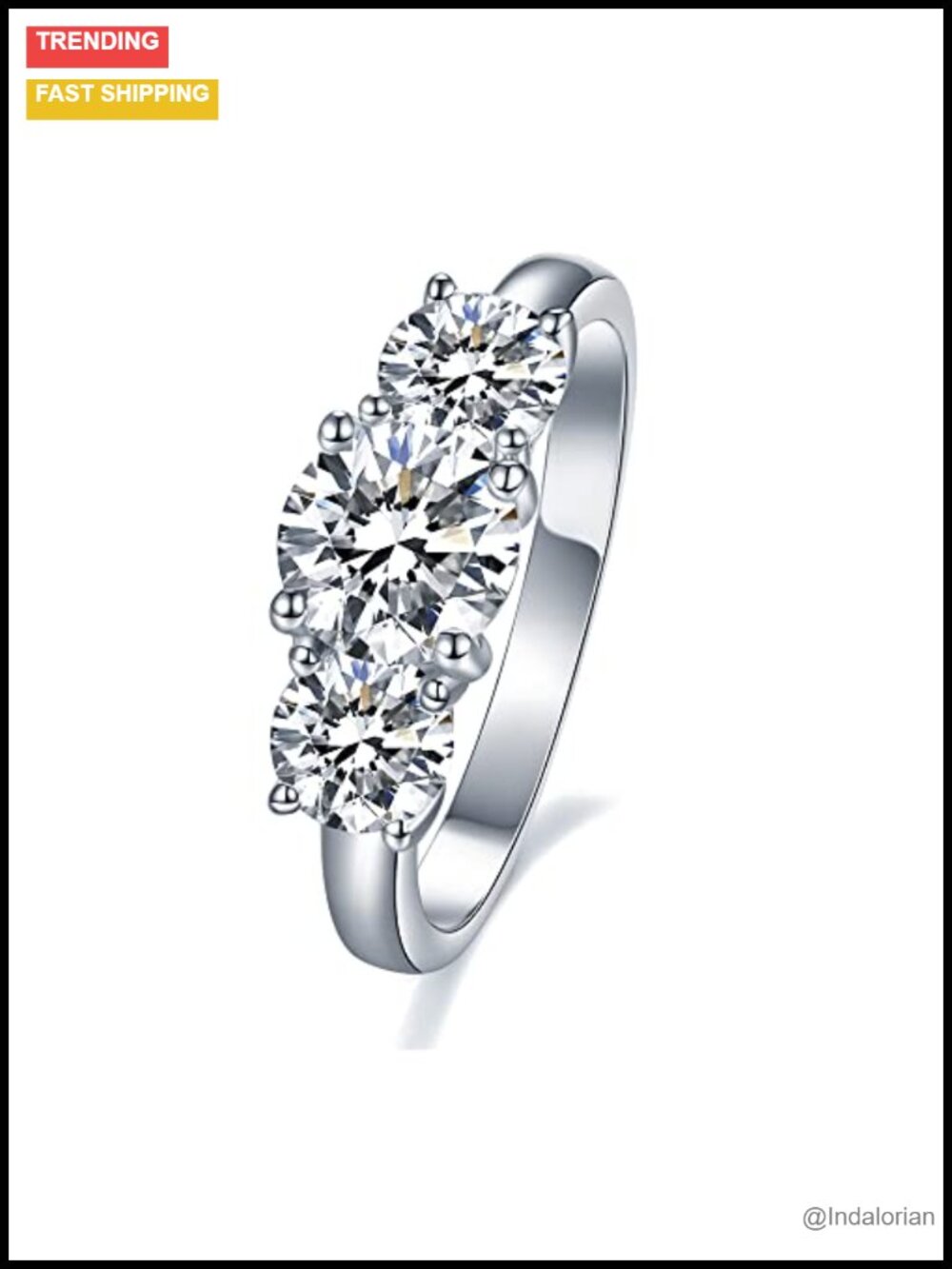 Moissanite 3 Stone Engagement Ring 925 Sterling Silver Wedding Band